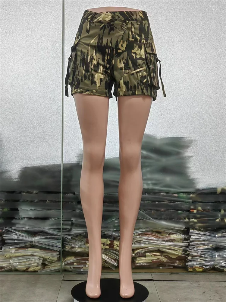 2023 Streetwear Summer Shorts Women Pockets Cargo Short Pants Y2k High Waist Harajuku Casual Camouflage Shorts Wholesale Ladies