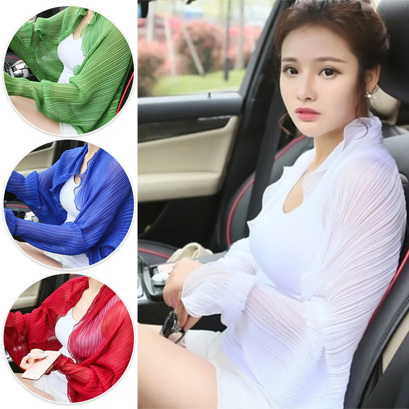 

Summer Women Thin Chiffon Sun Protection Arm Sleeves Tops Driving Anti-uv Shawls Cool Oversleeves Thin Sleeves Riding Clothing