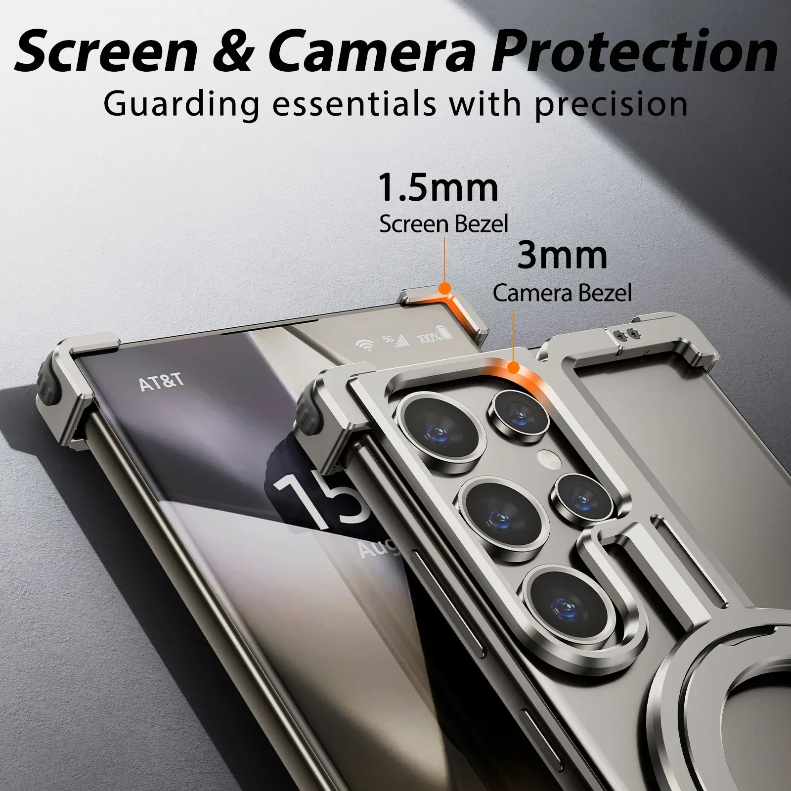 Magnetic Magsafe Phone Case for Samsung Galaxy S23 S24 Ultra Metal titanium-aluminium Bumper with Finger Ring phone Holder cases
