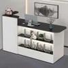 Modern Reception Desk Counter with Lockable Drawer & Open Shelves, Office Wooden Computer Front Desk with Cabinet for Salon 1