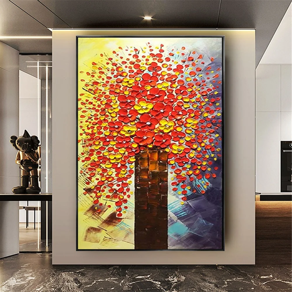 

Hand Painted Artwork Knife Flower Oil Painting On Canvas Abstract Wall Art Pictures for Home Decor living room porch restaurant