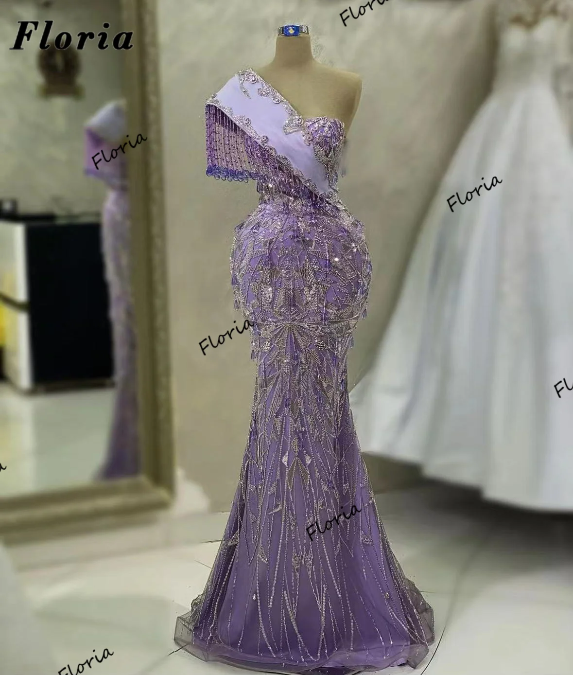 Luxury Tassel Heavy Beaded Arabic Evening Dresses SS061