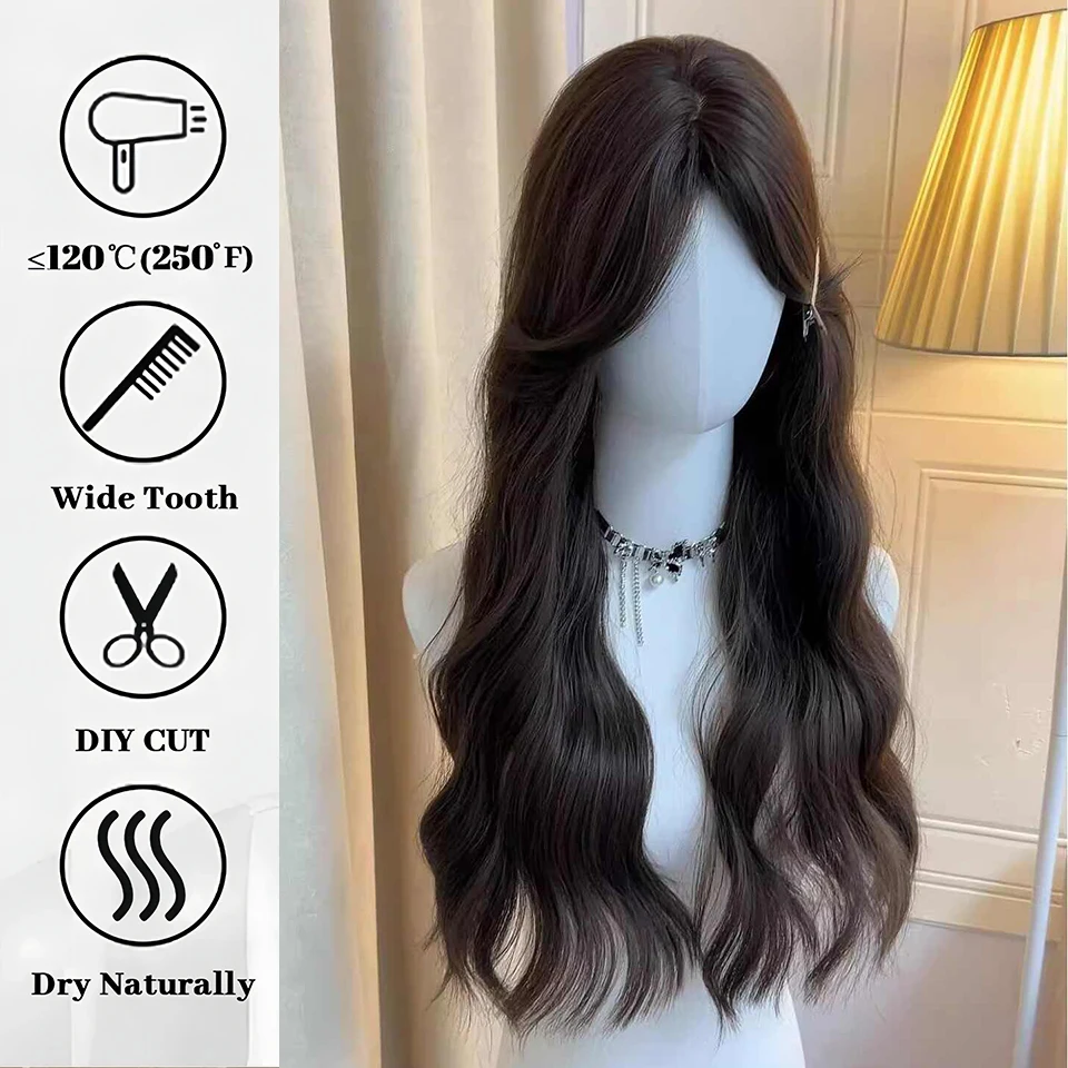 Synthetic Wigs for Women Brown Long Wavy Heat Resistant