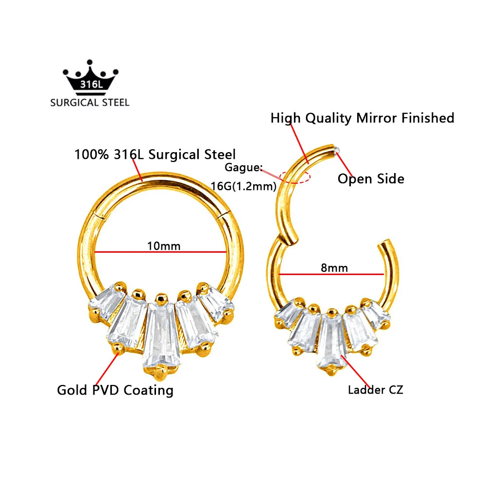 Piercing Jewelry Flower Snake Heart Clicker Septum Piercing Jewelry CZ Zircon Daith Conch Earring Bee Drop Nose Rings 316L Surgical Steel 16G