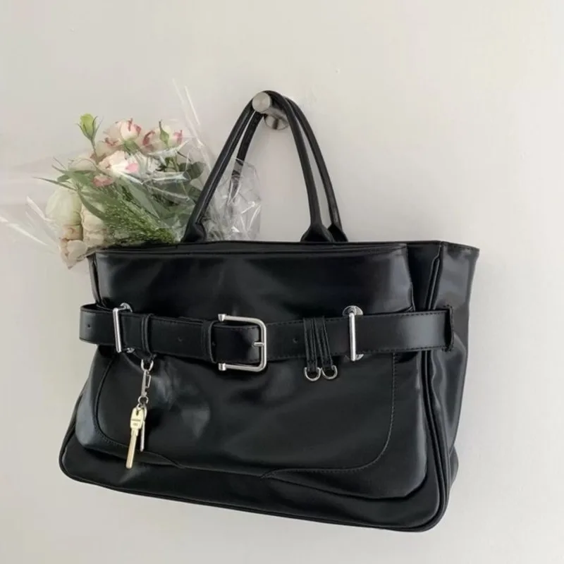JIAERDI Vintage Black Belt Tote Bag Women Leather Large Capacity Shoulder Bags Ladies Fashion Premium Commuter Sle Crossbody Bag