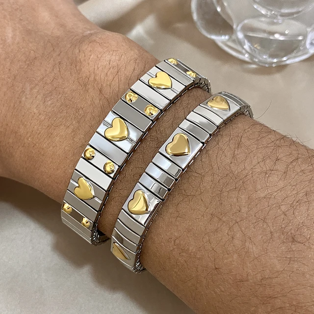 Vintage Stainless Steel Bangles Bracelet Classic Elasticity Love Heart Bangle for Women Wristband Waterproof Jewelry Gifts 3