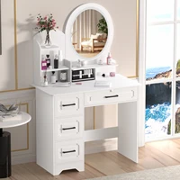 Modern Makeup Vanity Table with Mirror & Lights, Extra Storage Shelves, 4-Drawer Dressing Table, Cosmetic Desk with Organizer 2