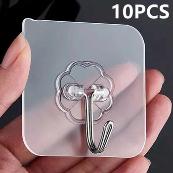 투명 스테인레스 스틸 강력한 자체 접착 후크 키 보관 행어, 주방 욕실 문짝 벽용 다기능, 10 개