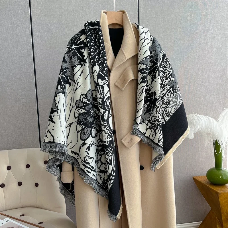 

Luxury Brand Winter Shawl Wraps Imitation Cashmere Scarf for Women 2023 Thick Blanket Square Tassel Stoles Warm Echarpe Pashmina