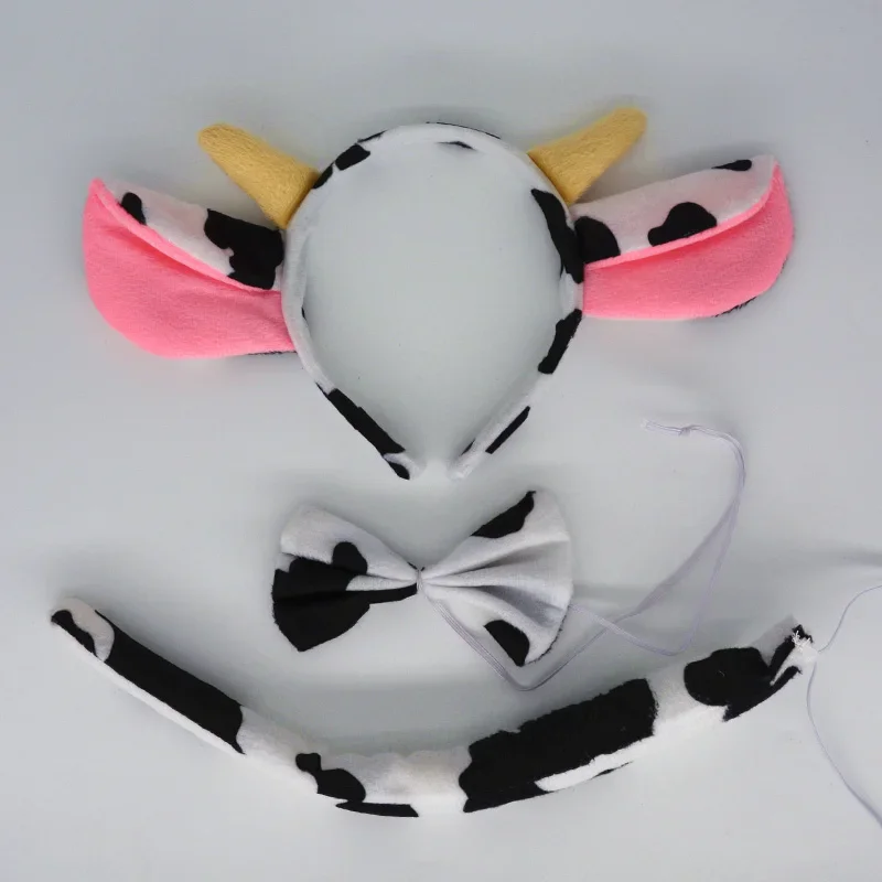 Adult Kids Boy Animal Milk Cow Cattle Headband Bow Tie Tail Gift Birthday Party Cosplay Costume Christmas Halloween Props