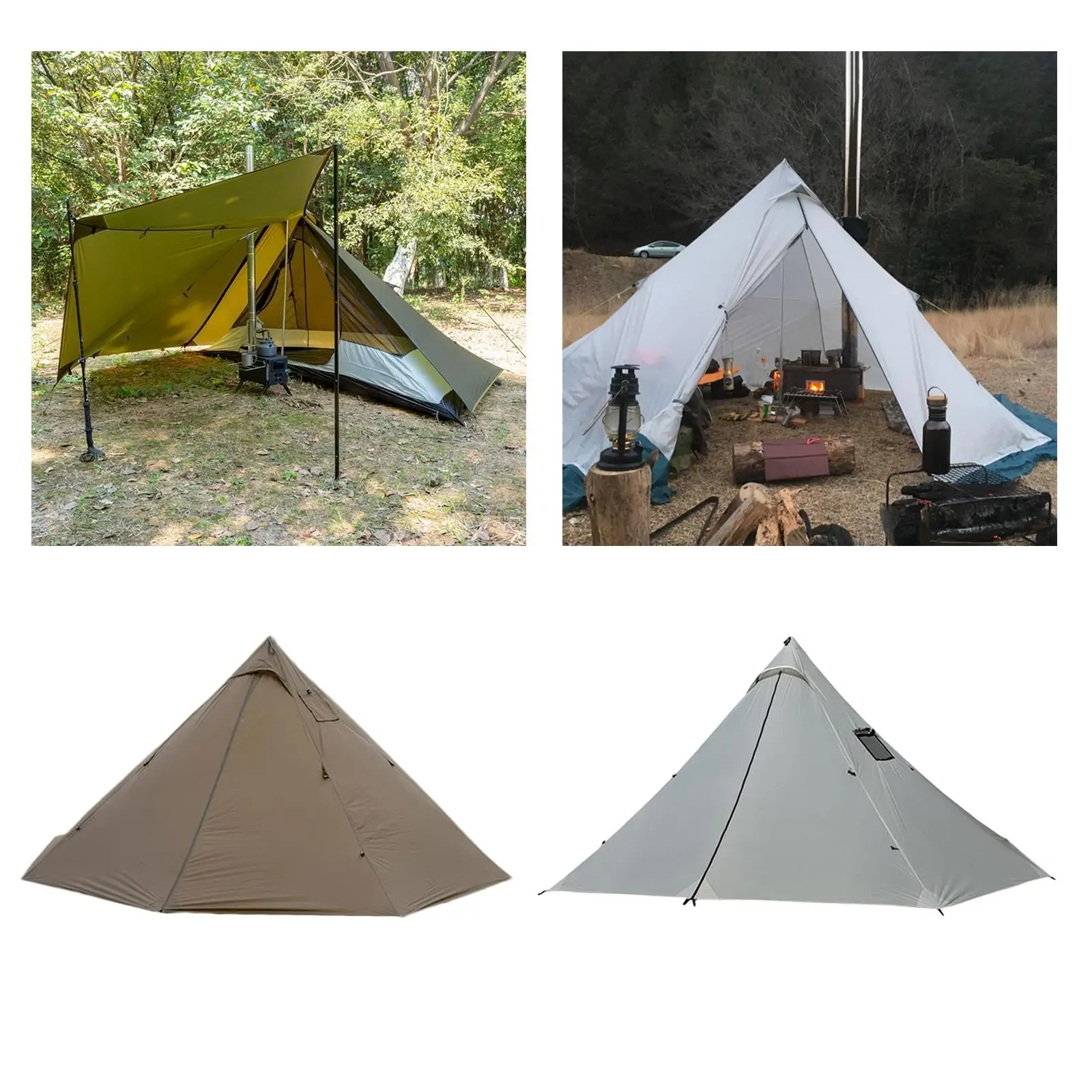 Camping Teepee Tent with Stove Jack Heated Shelter Outdoor Pyramid Tent