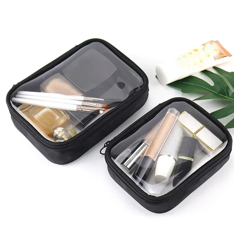 Black Transparent Travel Cosmetic Bag Fashion Waterproof TPU Toiletry Bag New Makeup Storage Bag Clear Zipper Cosmetic Bag 4