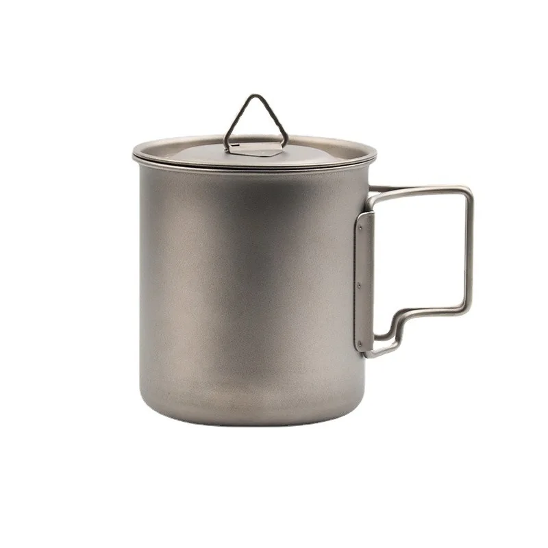 Pure Titanium Mug with Lid, Outdoor Folding with Handle, Double-layer Anti-scalding Portable Travel Set, Camping Water Cup 6