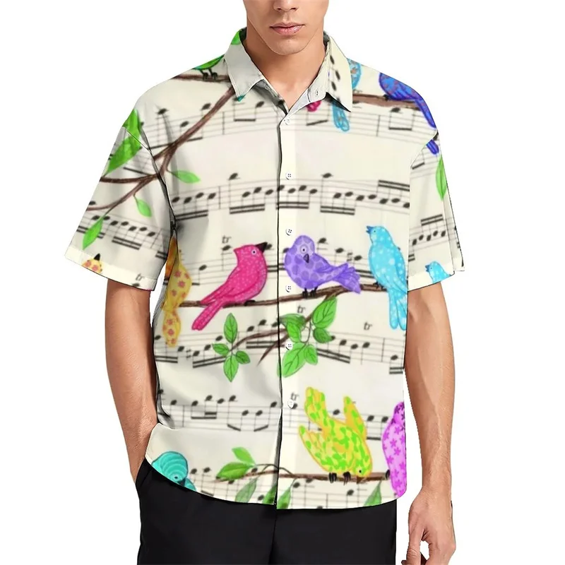 Camisas hawaianas con estampado 3D de pájaros, flamencos y loros para hombre, camisa de playa para vacaciones, blusa de solapa de manga corta a la moda, ropa de calle