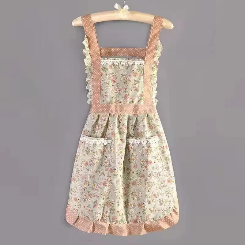 Kitchen Apron Canvas for Women Home Cooking Breathable Wear Adult Work Floral