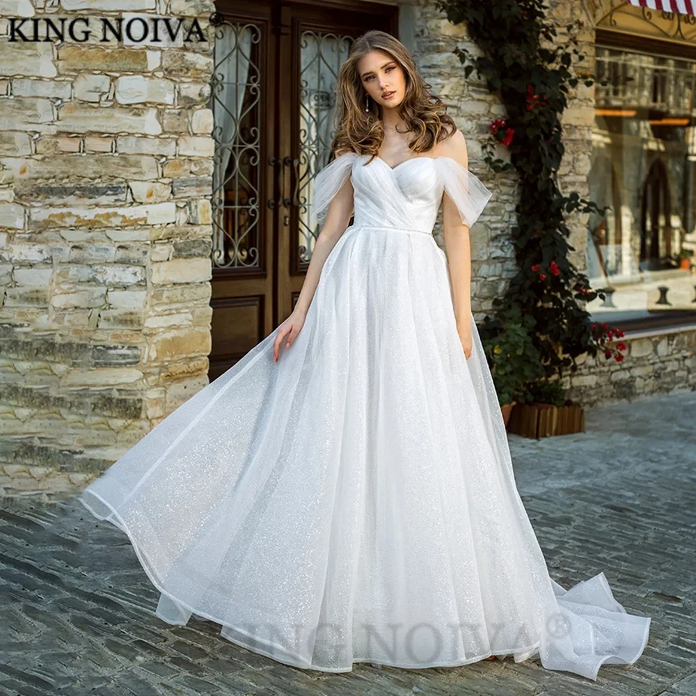 

KING Sparkly Strapless Off The Shoulder A-Line Wedding Dresses For Women 2024 Lace Up Floor Length Bride Gown Vestido De Novia