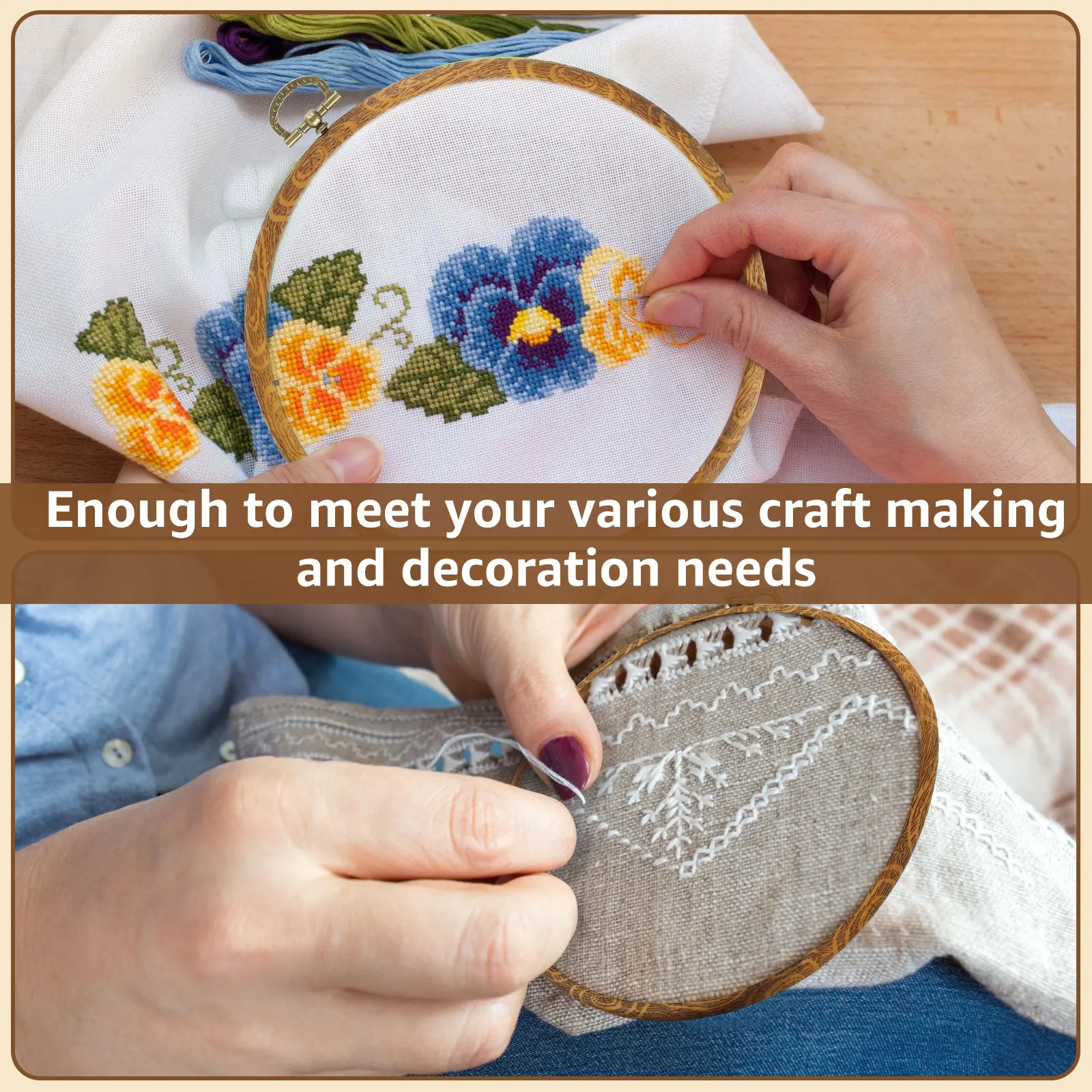 New 9Pcs Large Embroidery Hoop Frame Imitated Wood Embroidery Display Frame Round Oval Octagonal Cross Stitch Hoop Rings Hanging