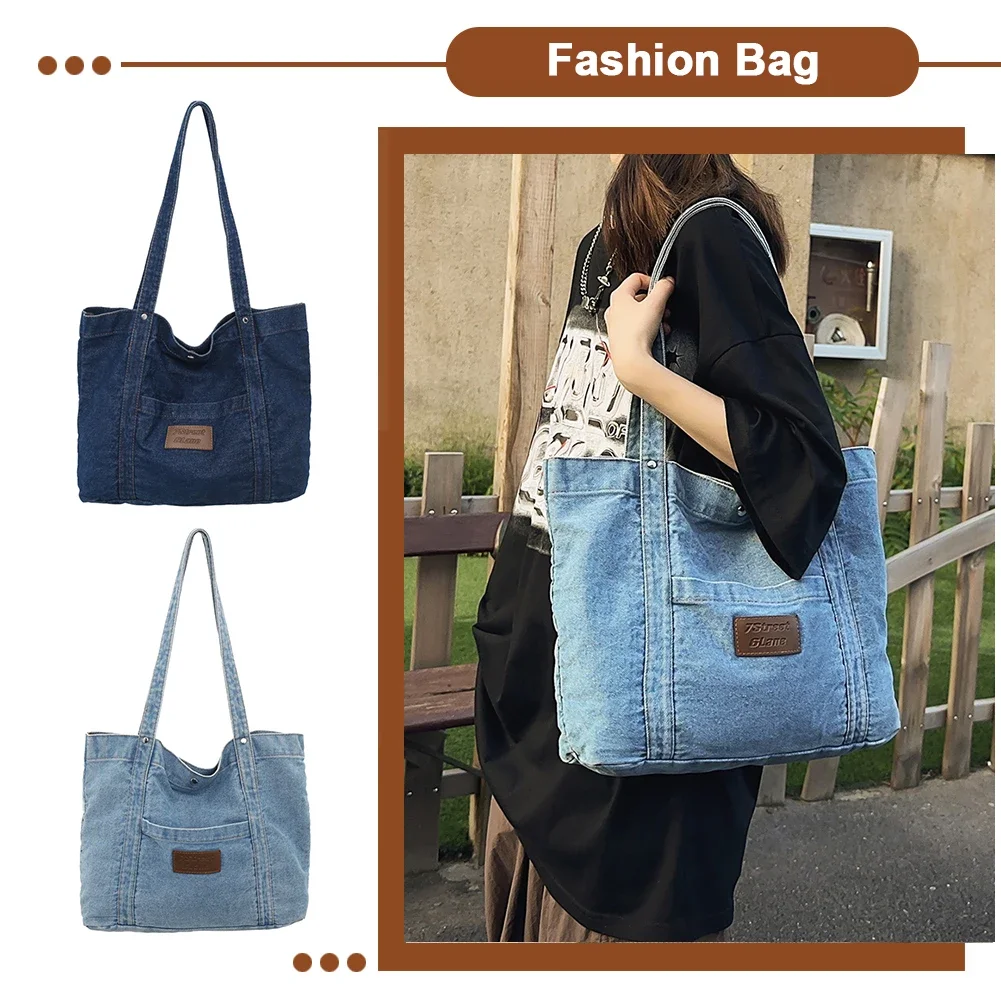 【GRANCY】DenimpantsStyle ShoulderBag Luxury Denim Tote Multiple Pockets Women Shoulder Bag Large