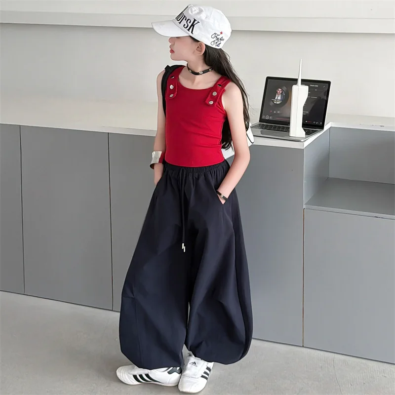 Abbigliamento per bambini da 5 a 14 anni Set di abbigliamento per adolescenti Gilet, top e pantaloni sportivi 2 pezzi Abbigliamento streetwear coreano per ragazze - immagine 6