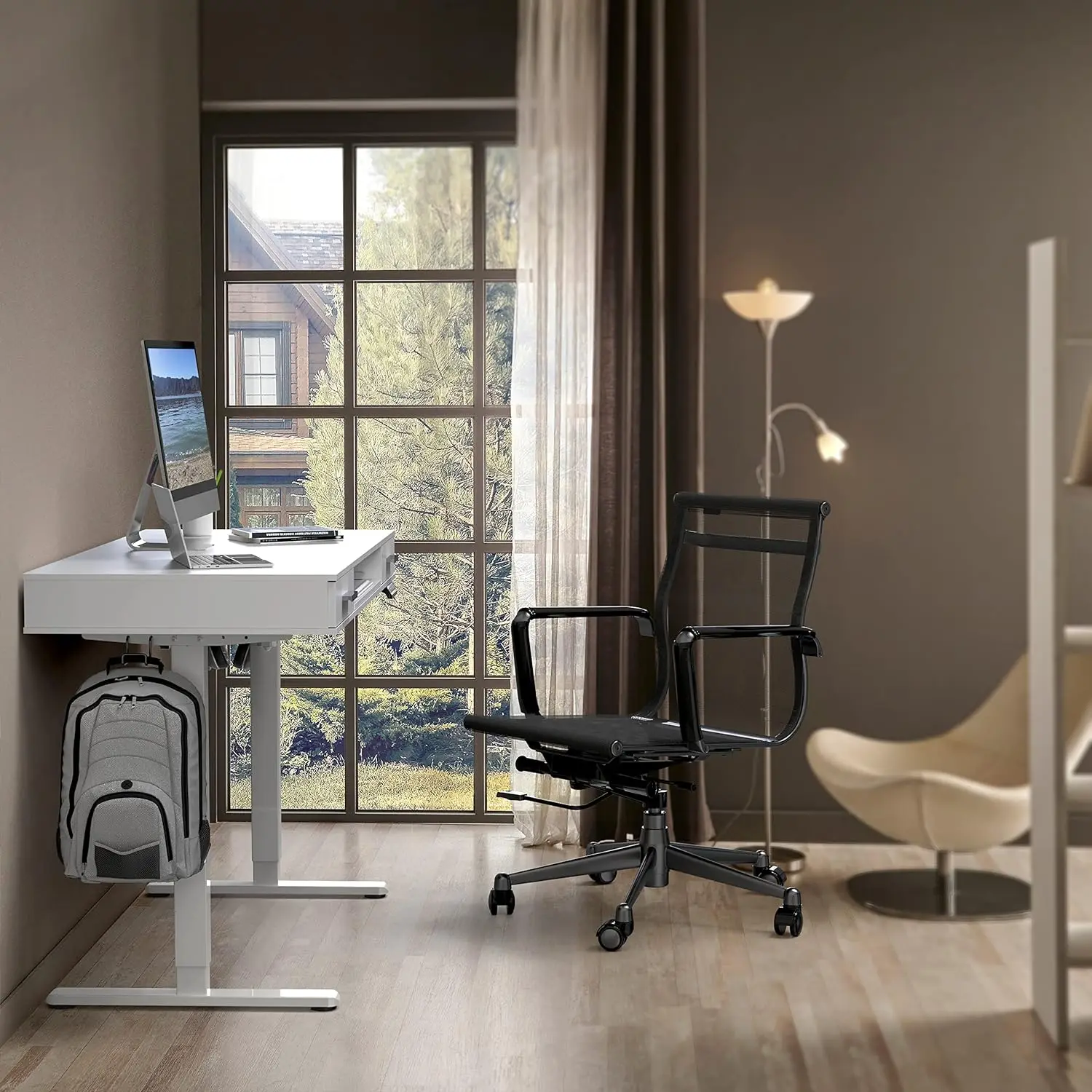 

48-Inch Electric Height Adjustable Desk with Keyboard Tray and Two Drawers