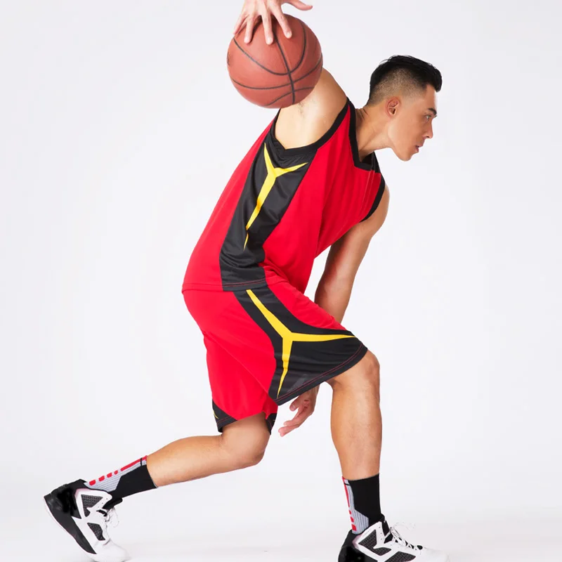 Personalized Customizable Mens Double Side Basketball Jerseys 100% Polyester Mesh Breathable Reversible Basketball Uniforms Sets