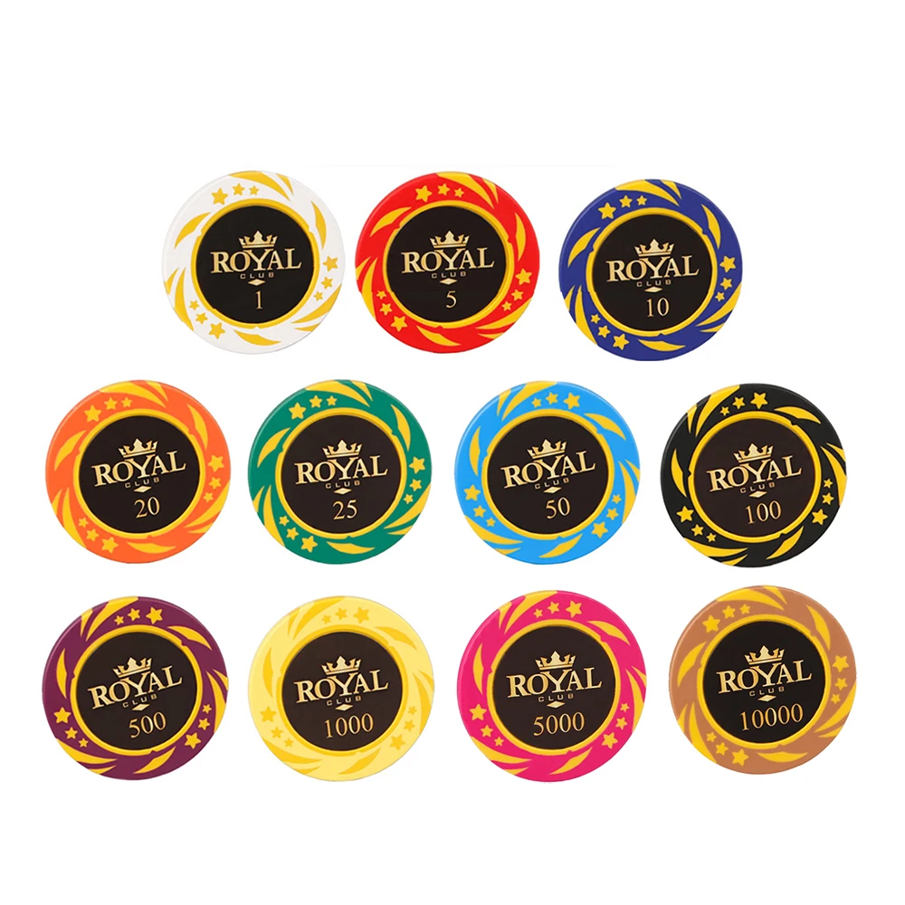 10PCS Clay Poker Chips Multiple Denominations Texas Hold'em Poker Chip Coins Baccarat Clay Chips