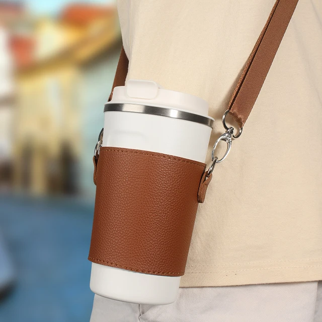 Leather Coffee Cup Holder Strap  Coffee Cup Sleeve Holder - Water Bottle &  Cup Accessories - Aliexpress