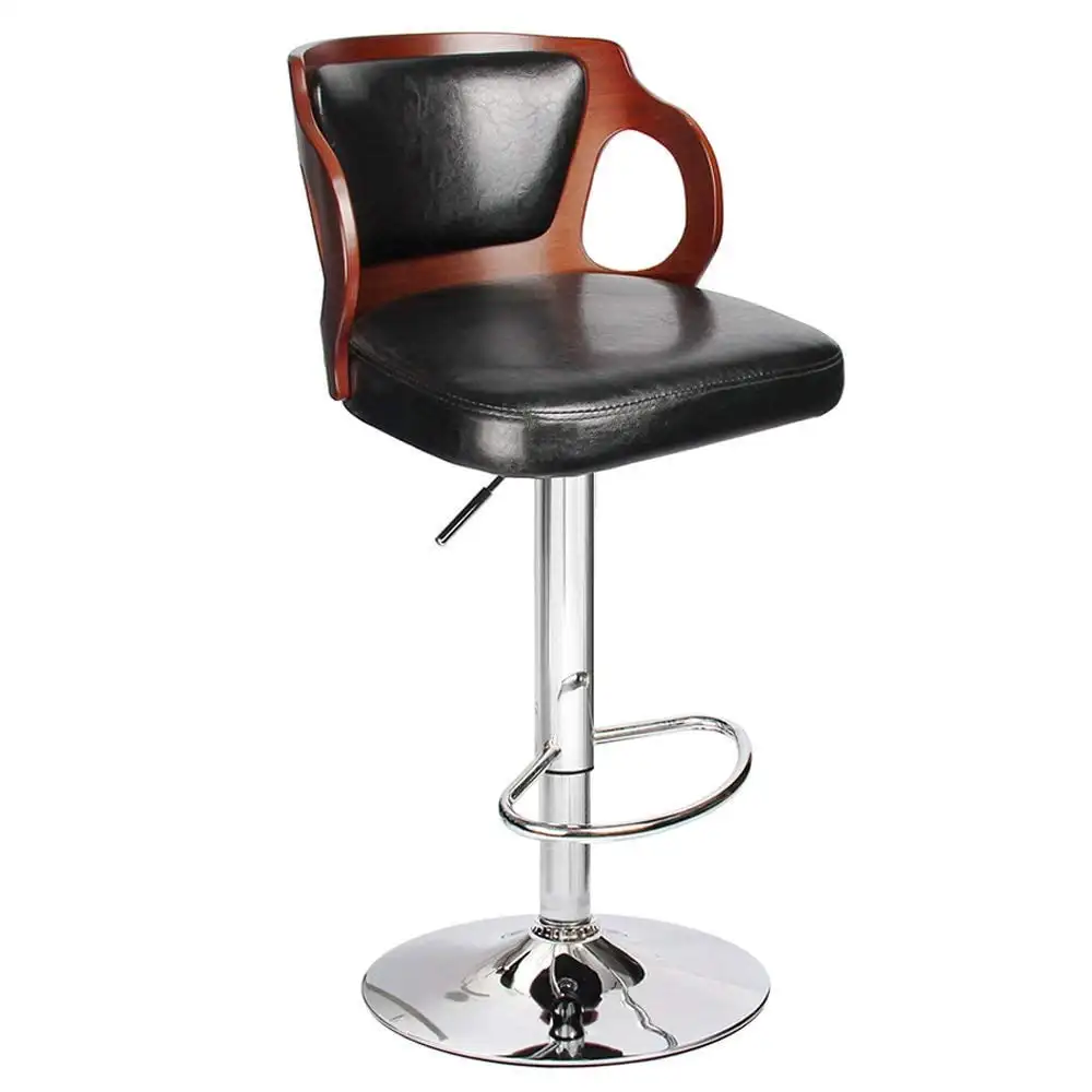 

Walnut Bentwood Bar Stools with PU Leather ,Black,1 Piece