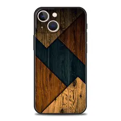 Forest Geometry Luxury Silicone Phone Case with Wood Design - iPhone 13 Mini (A1)