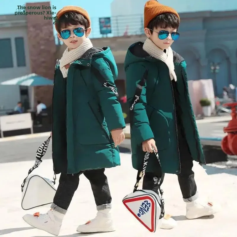 سترة قطنية سميكة متوسطة الطول للأولاد ملابس شتوية على الطراز الكوري ملابس خارجية معطف قطني للأطفال مقاس متوسط إلى كبير