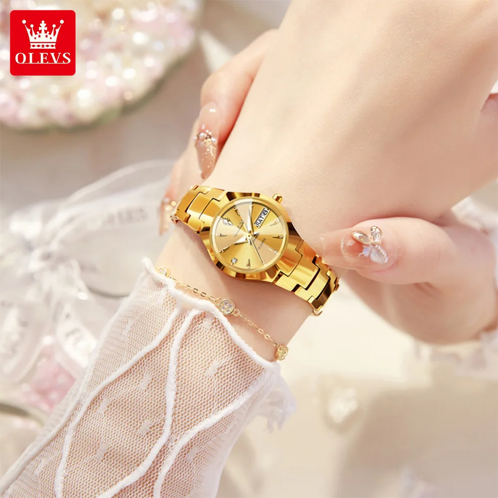 OLEVS 8697 Women's Watch Fashion Original Auto Date Quartz Watch For Women Dual Calendar Display Waterproof Ladies Wristwatch