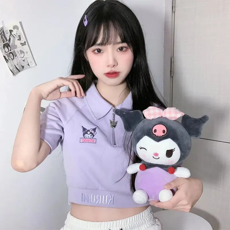 

Короткая футболка Sanrio для девочек, милый облегающий топ в европейском и американском стиле, модная верхняя одежда, мультяшная Karomi, на лето