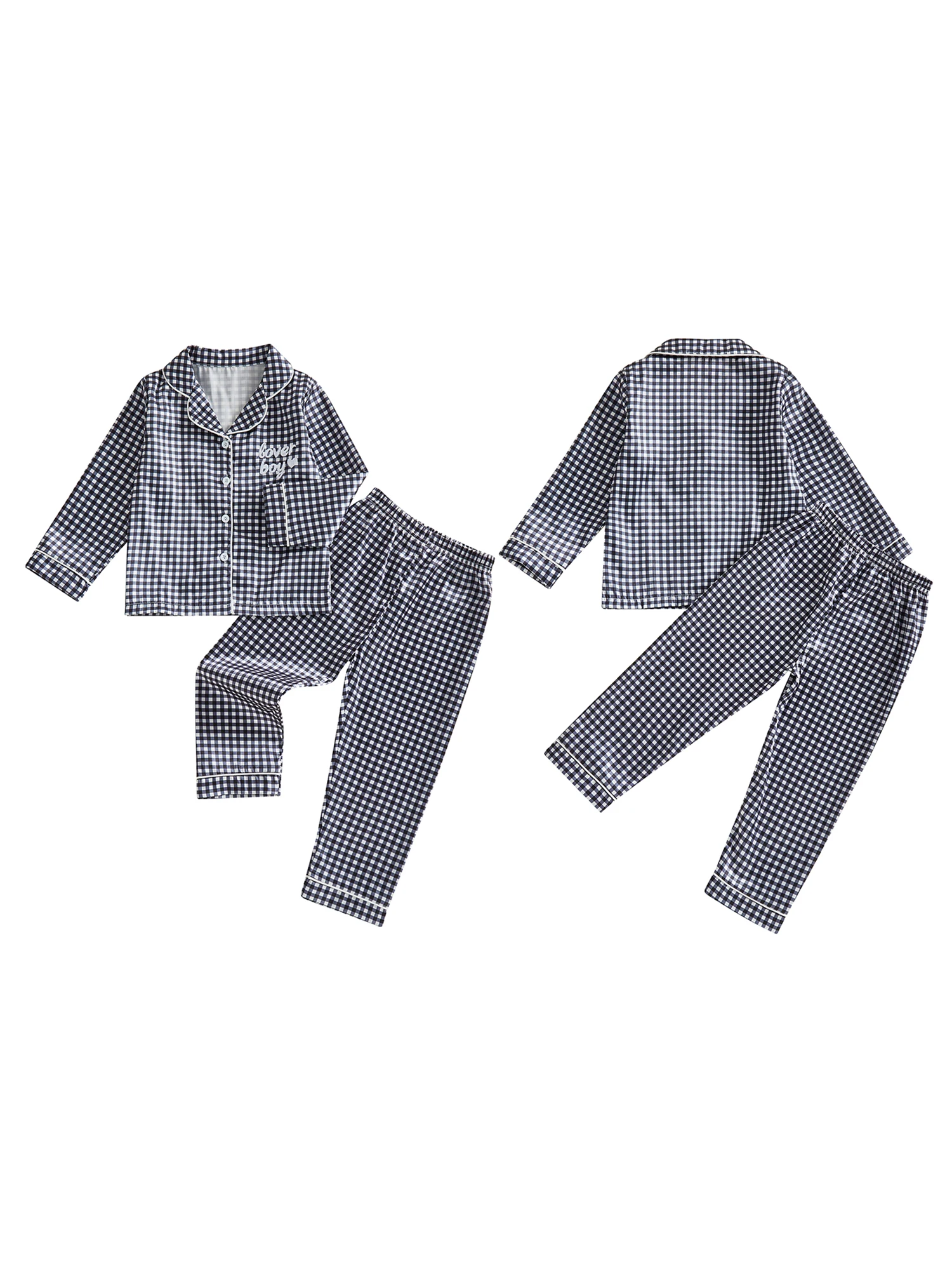 Stylish Toddler Boys Valentine s Day Pajama Sets Featuring Plaid Lapel V-Neck Long Sleeve Tops and Pants for a Trendy