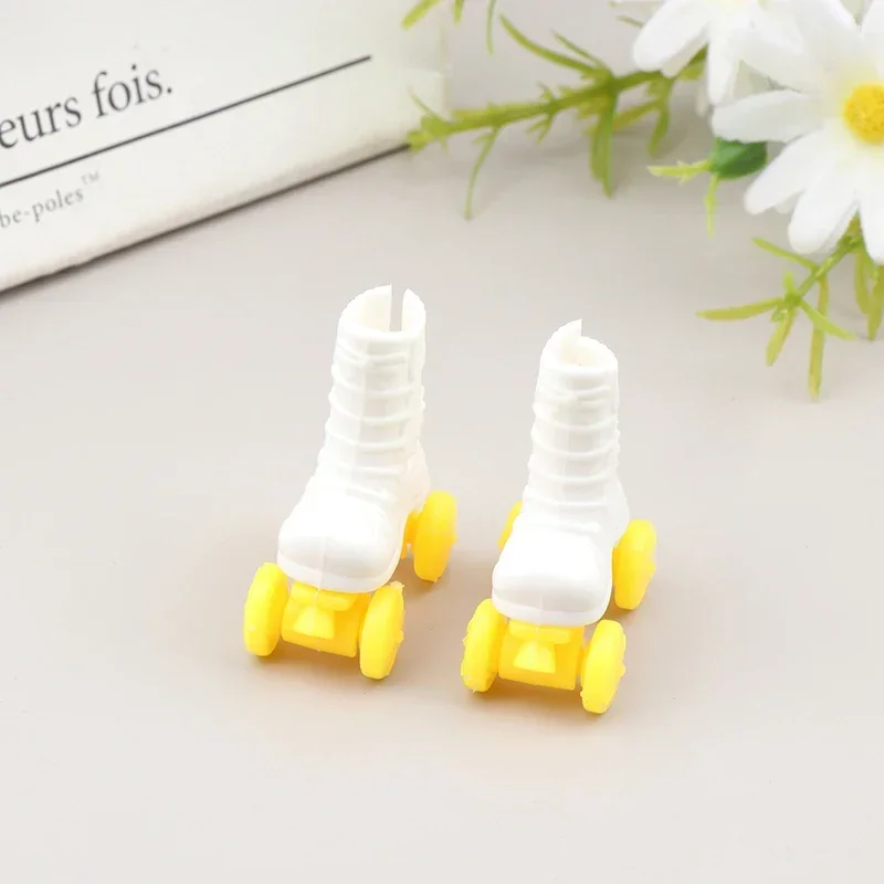 Mini Pink and White Roller Skates for Dolls - Fashionable Short Boots Toy Accessories