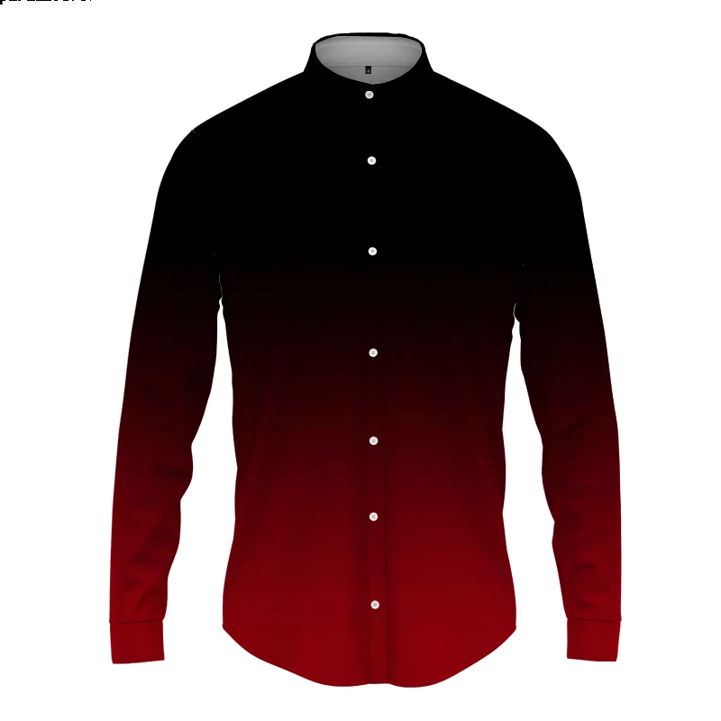 

Spring Autumn Fashion Men's Shirts Solid Color Gradient 3D Printing Long Sleeve Men's Polo Button Street CasualStyle Top T-shirt