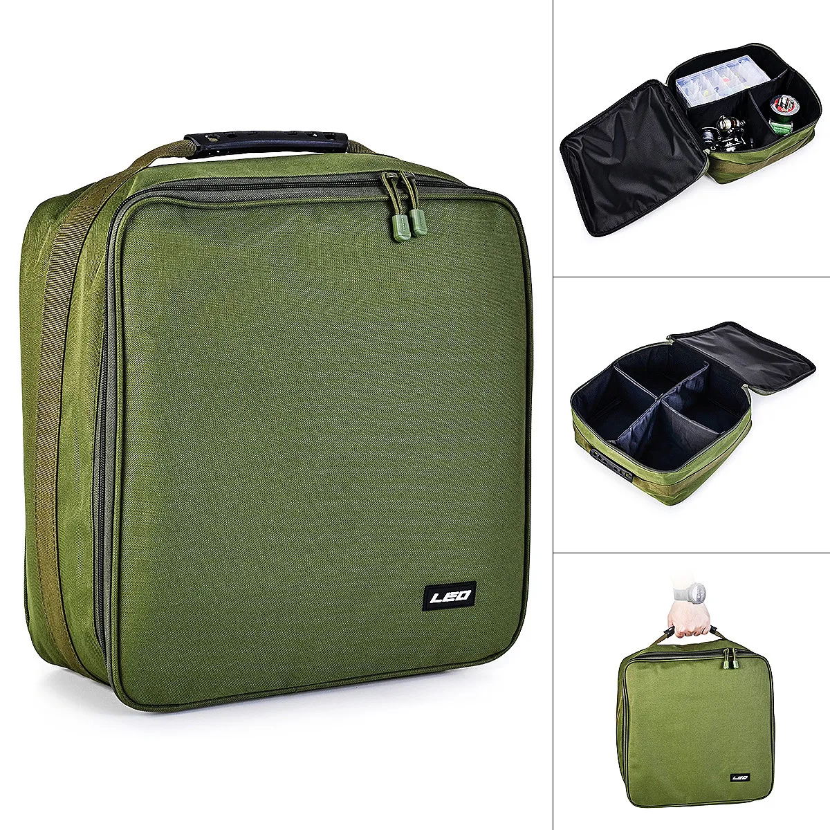 

37 x 37 x 15cm Portable Army Green Fishing Bag Oxford Cloth Square Fishing Wheel Line Lures Case Cover Fishing Accessories Bag