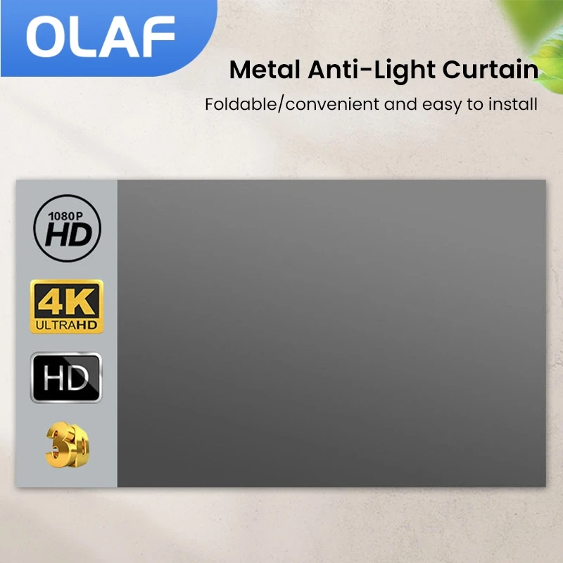 

Простой складной экран для проектора OLAF, экран для проектора диагональю 100 дюйма с защитой от света, 70, 80, 90, 4K, для дома и улицы, офиса