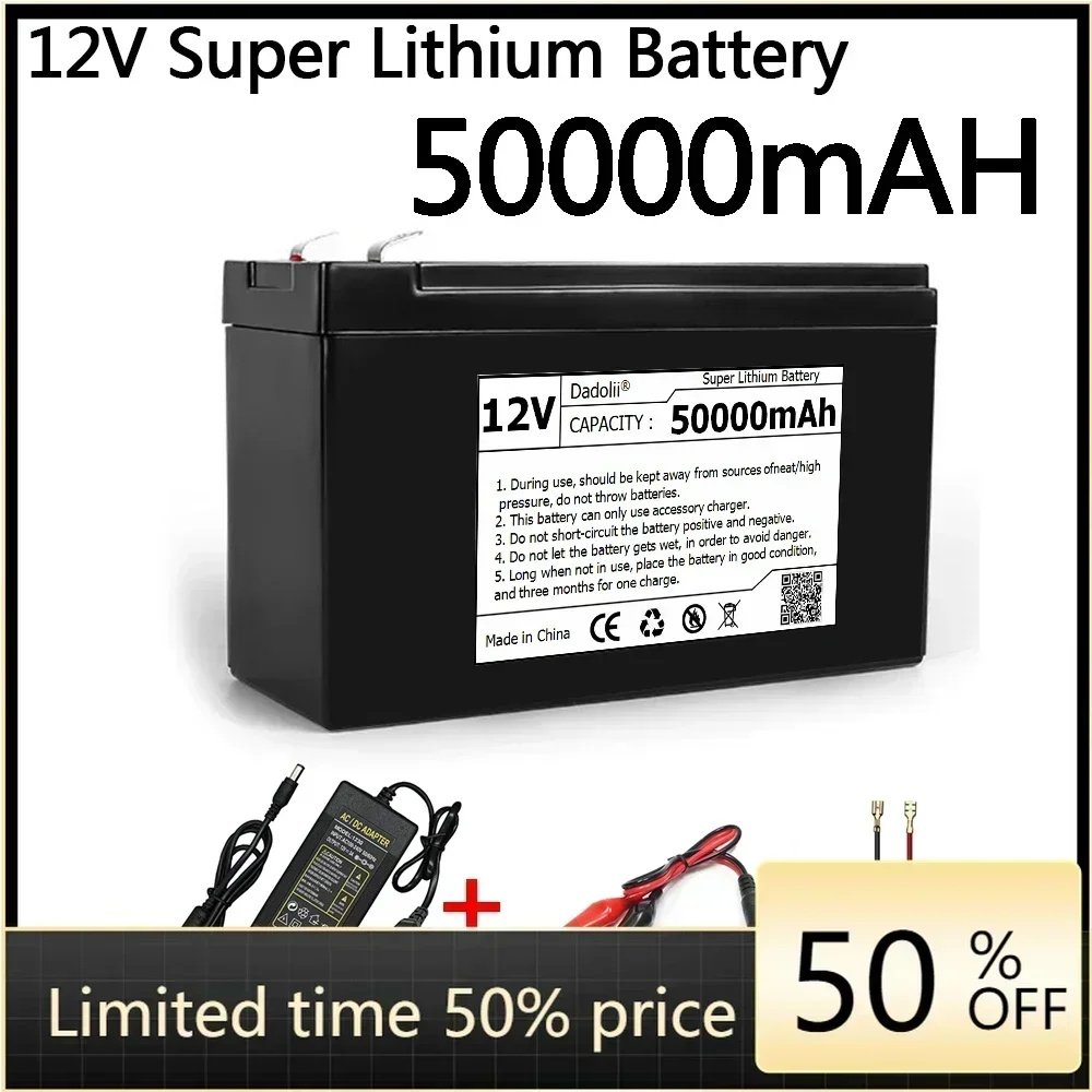 

50Ah 12V Battery 18650 lithium battery pack suitable for solar energy electric vehicle battery power display+12.6V3A charger