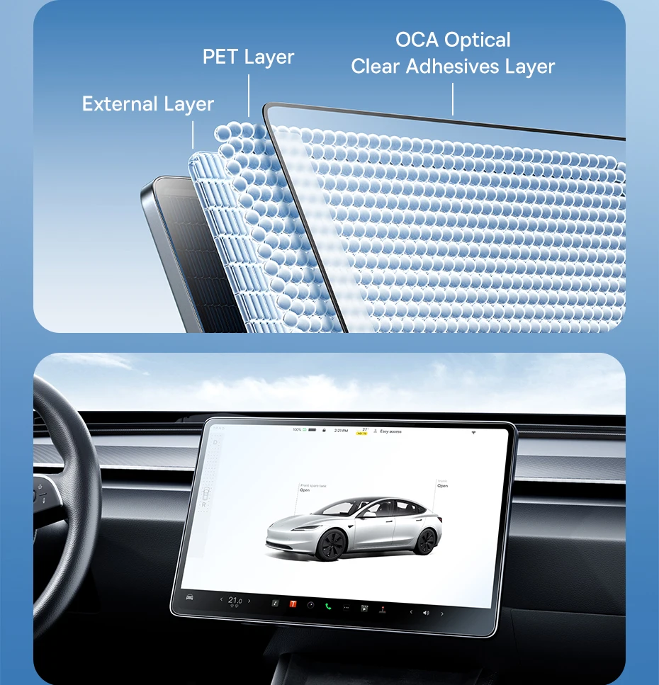 T-Space Tempered Glass Screen Protector for Tesla Model 3 Ultra-Smooth Dual-Touc