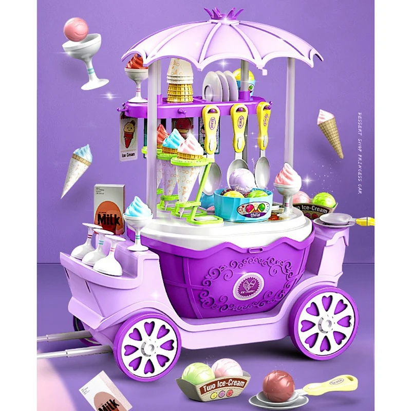 New-A28M-Ice Cream Shop Toys For Kid-Toddler Ice Cream Maker And Store Cart Pretend Playset Scoop And Learn Edutational Toy