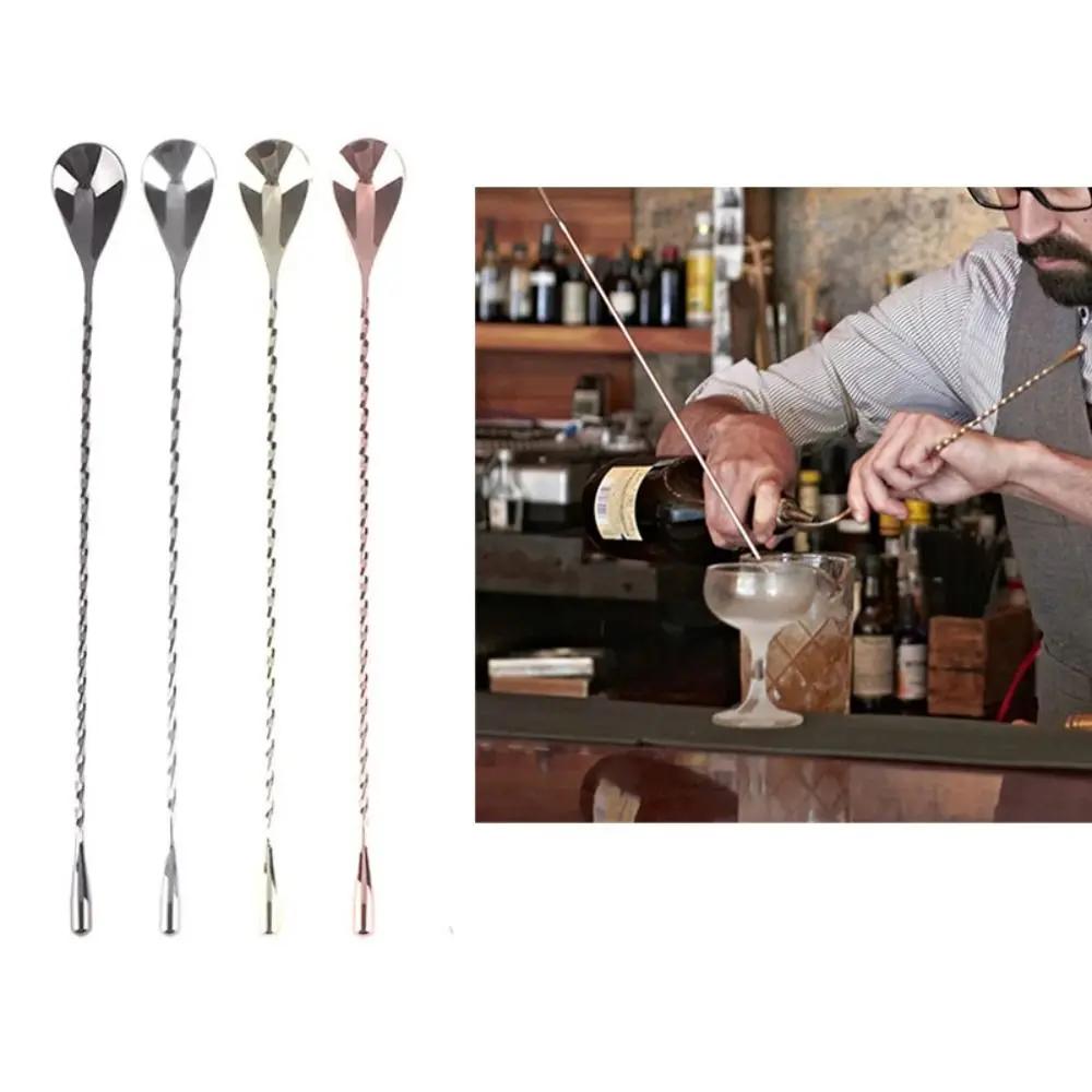 Kitchen Accessories Spiral Pattern Cocktail Spoon Long Handle 20/30/40cm Mixing Spoon Stainless Steel Coffee Home Use
