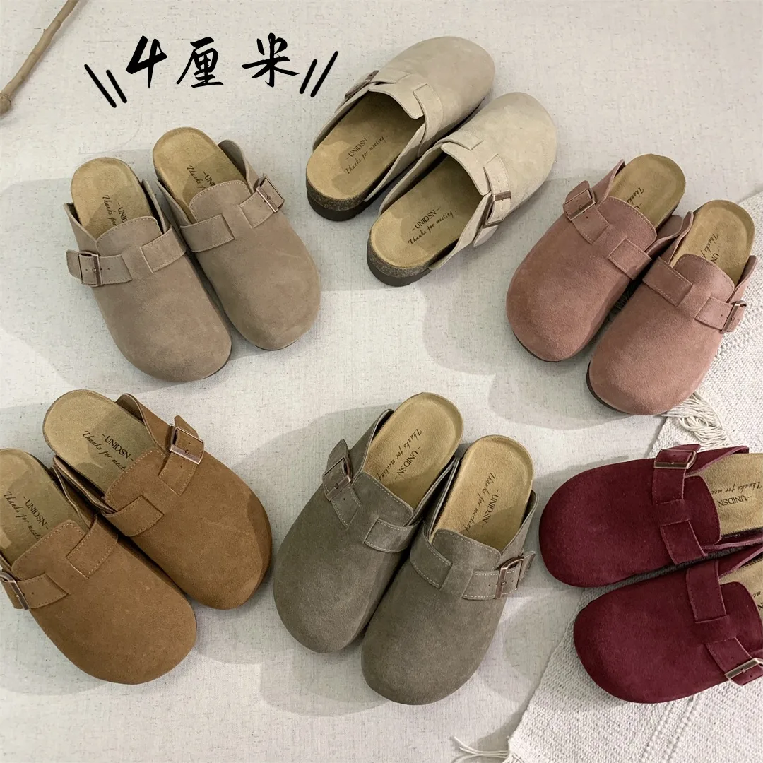 

House Slippers Platform Female Shoes Flock Luxury Slides Low Fur Flip Flops 2024 Designer Genuine Leather Plush Pink PU Rome Hoo