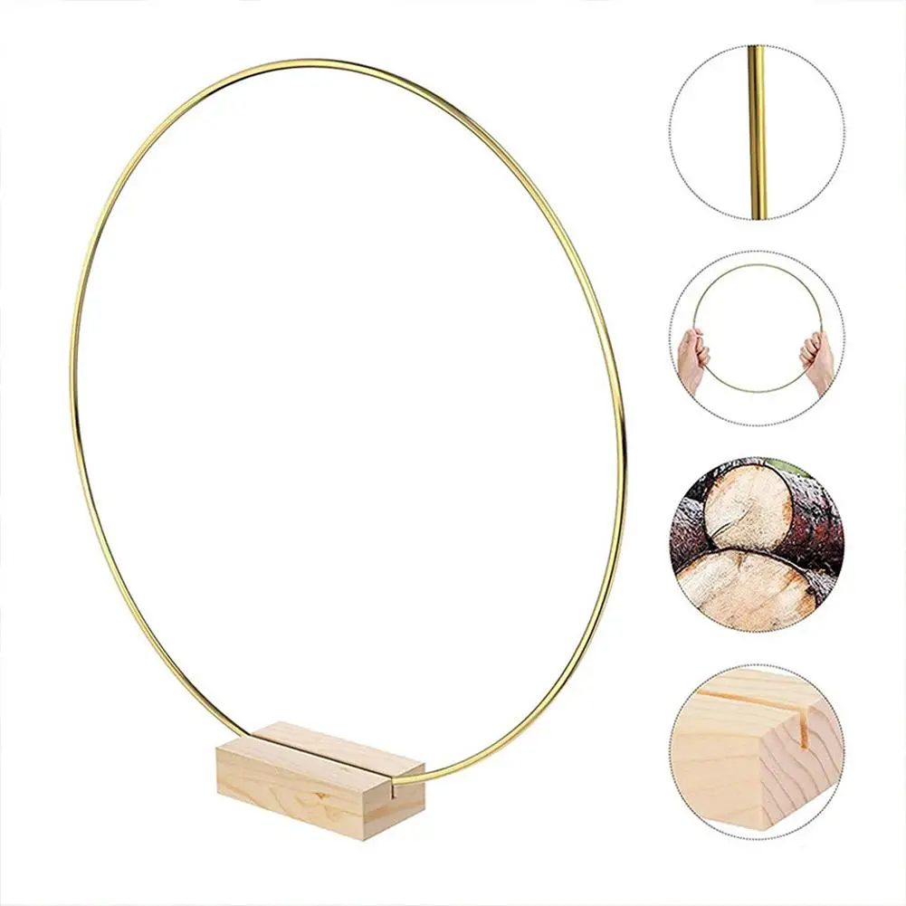 Metal Hoop Centerpiece 10Pcs 12 Inch Round With Wooden Stand Decorative Props Crafts DIY Wedding Event Party Decor