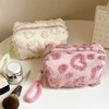 New Pink Red Color Heart Cosmetic Bags with Lanyard Girl Large Capacity Travel Organizer Cute Plush Makeup Bags for Women 4