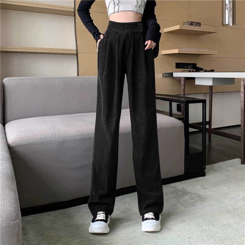 Casual Corduroy Trousers High Waist Loose Wide Leg Pants For Women 2023 korean fashion Autumn New Women's Mopping y2k clothes