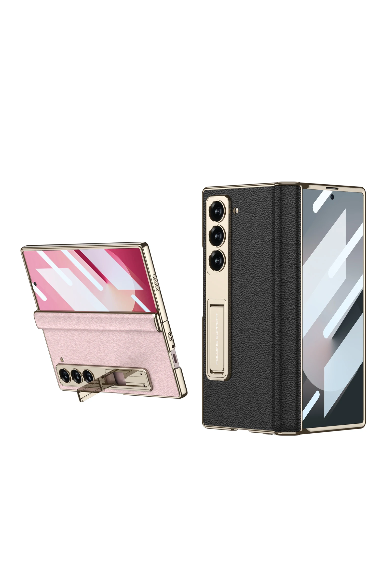 Luxury Plating Hinge Leather Case For Samsung Galaxy Z Fold 6 Magnetic Hinge Bra