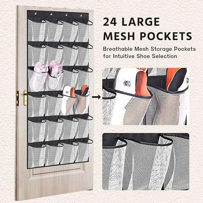 Wall Mount Door Hanging Shoe Organizer 24 Pocket Storage Rack for Sundries