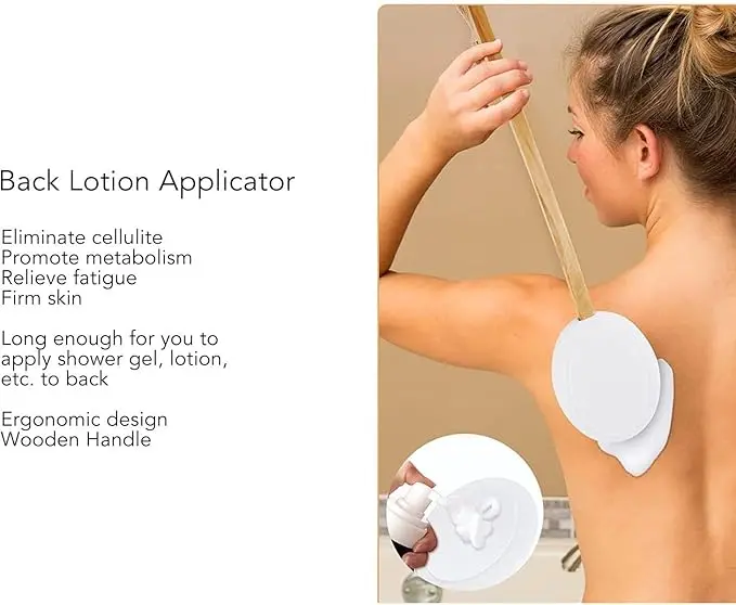 Shower Scrubber Lotion Applicator For Back Professional Wooden Long Handle With Replacement Heads For Home Men Women