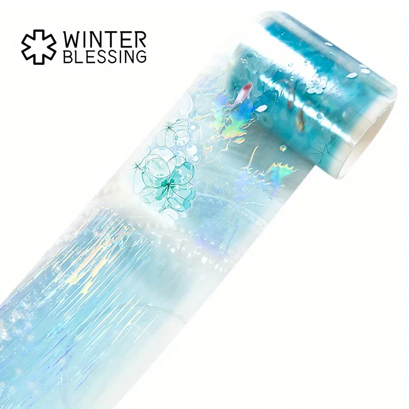 2m Laser Iridescent PET Tape Blue Flower Transparent Roll Stickers Decorative Adhesive Tape For Scrapbooking Journal Stationery 5