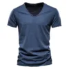 Men's Gym Sport Casual Fitness T-Shirts Solid Color Comfortable Breathable Short Sleeve V Neck Tees Top Summer Plus Size Clothes 1